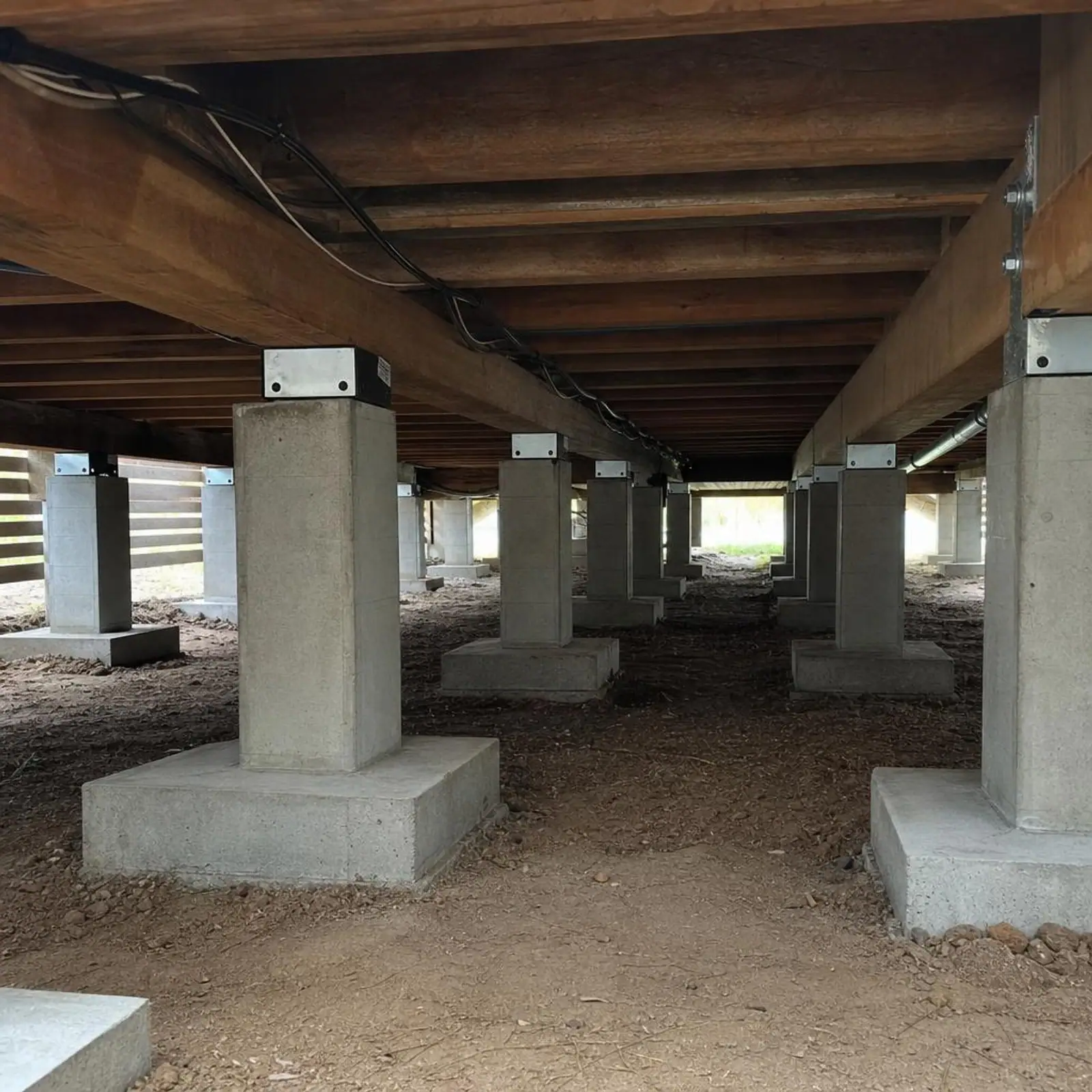 Concrete stumps supporting timber floor bearers