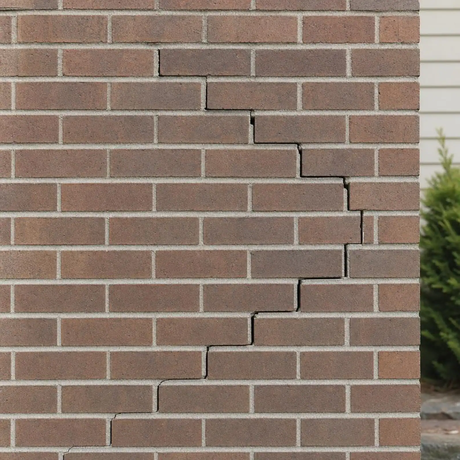 Stair-step crack following joints in an exterior brick wall